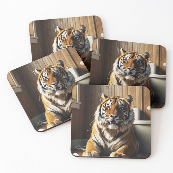 Item preview, Mischievous Tiger with Toilet Paper in Rustic Bathroom designed and sold by vk09.