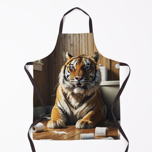 Item preview, Mischievous Tiger with Toilet Paper in Rustic Bathroom designed and sold by vk09.