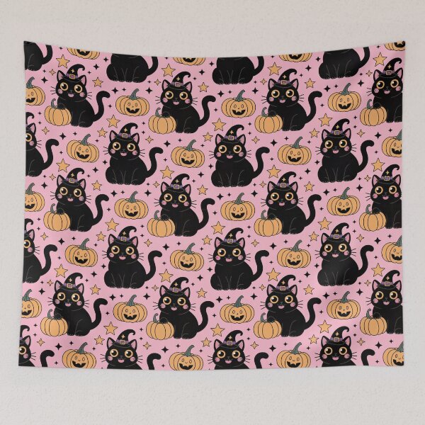 Item preview, Halloween Witchy Black Cat Pattern - Cute Black Cat Halloween Costume with Pumpkins Pattern designed and sold by YourSocialBae.