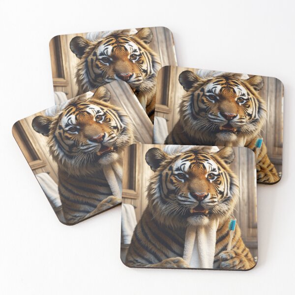 Item preview, Tiger with Towel and Toothbrush in Rustic Bathroom designed and sold by vk09.