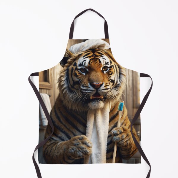 Item preview, Tiger with Towel and Toothbrush in Rustic Bathroom designed and sold by vk09.