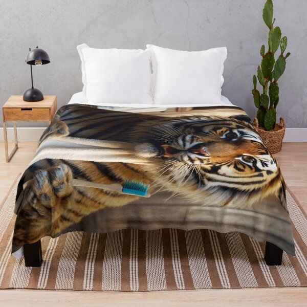 Item preview, Tiger with Towel and Toothbrush in Rustic Bathroom designed and sold by vk09.