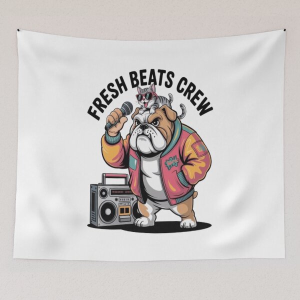 Item preview, Bulldog and Cat Hip Hop Cartoon Design designed and sold by Petpixy.
