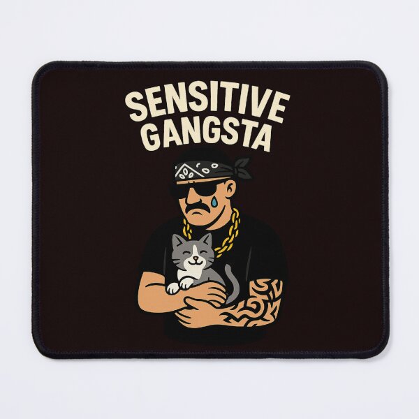 Item preview, Sensitive Gangsta | Funny Cool Gangster with Cat – Urban Cartoon Art for Streetwear Fans designed and sold by FrameFlow.