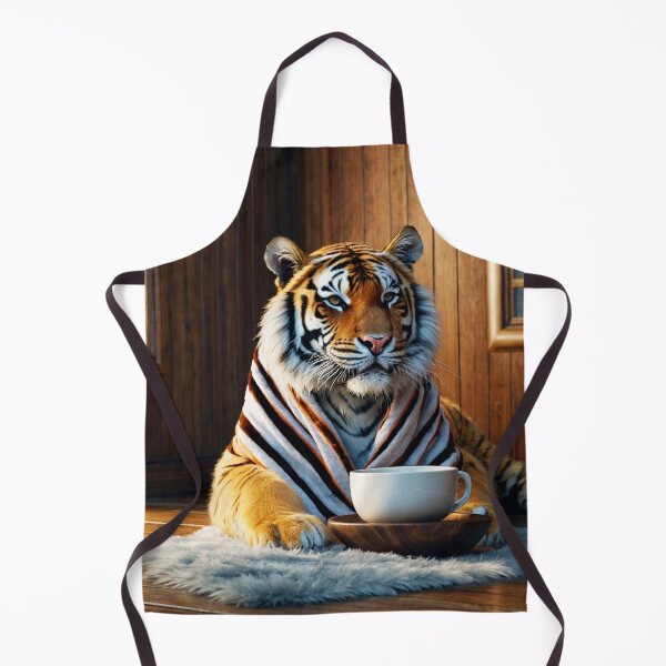 Item preview, Cozy Tiger with Coffee in Rustic Cabin designed and sold by vk09.