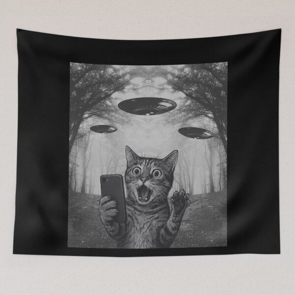 Item preview, Cat Selfie With Alien UFO Funny Cat Gifts For Men Women Kid designed and sold by Gravly.