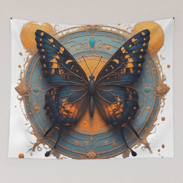 Item preview, "Majestic Blue and Orange Butterfly – Fantasy Steampunk Mandala Art" by NegarTv Designs designed and sold by NegarTv Designs.