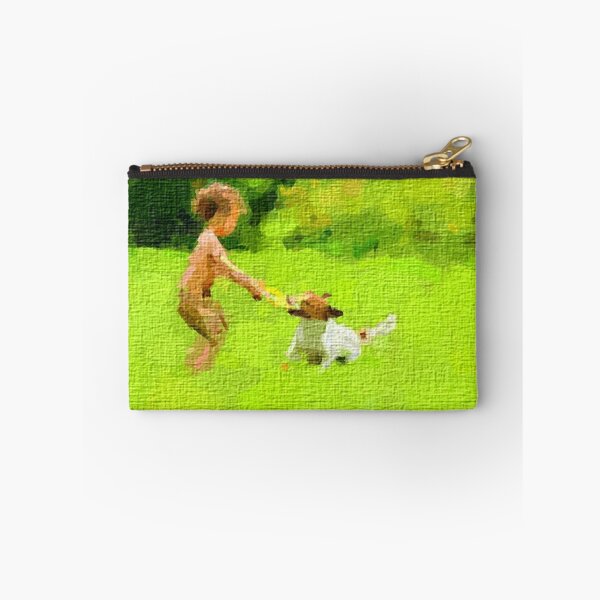 Item preview, Home Decor Wall Digital printable Art, Morning Mischief,  A Heartwarming Portrait of a Dog and Child at Play. designed and sold by Arts n stories.