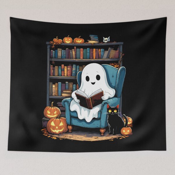 Item preview, Cute and Spooky Ghost Reading in the Library Halloween designed and sold by DesignsByAnett.