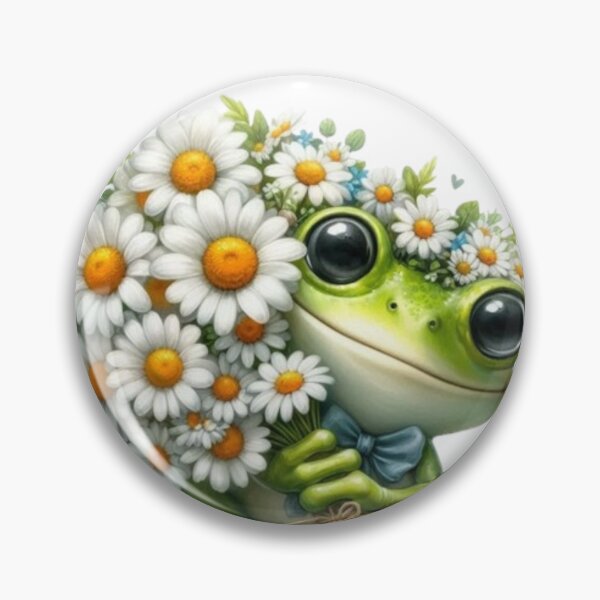 Item preview, Cute Green Frog with Daisy Bouquet Illustration designed and sold by AesthinkArt.