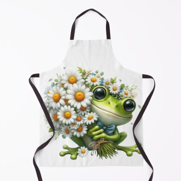 Item preview, Cute Green Frog with Daisy Bouquet Illustration designed and sold by AesthinkArt.