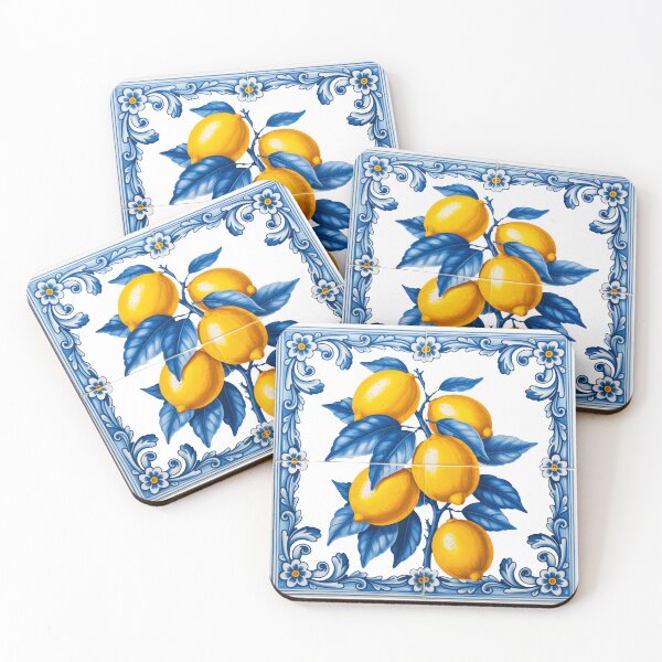Item preview, Sicilian Italy Mediterranean Italian Lemon Blue Tile Mosaic designed and sold by DesignsByAnett.