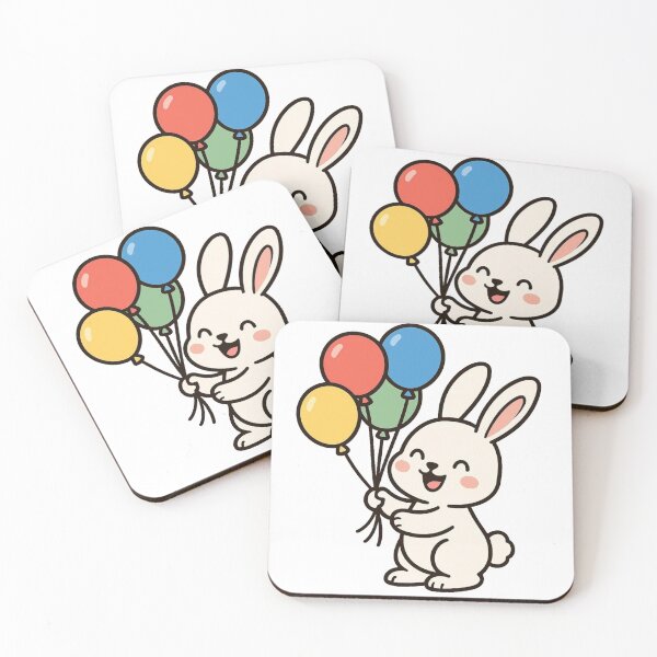 Item preview, Cartoon Bunny with Balloons – Adorable Playful Animal Cartoon designed and sold by Confuzz1ed.
