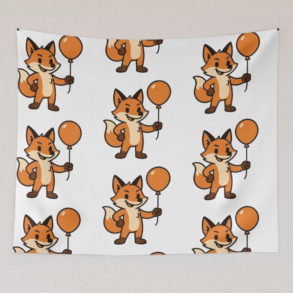 Item preview, Cartoon Fox Holding a Balloon – Playful Cute Animal Cartoon designed and sold by Confuzz1ed.