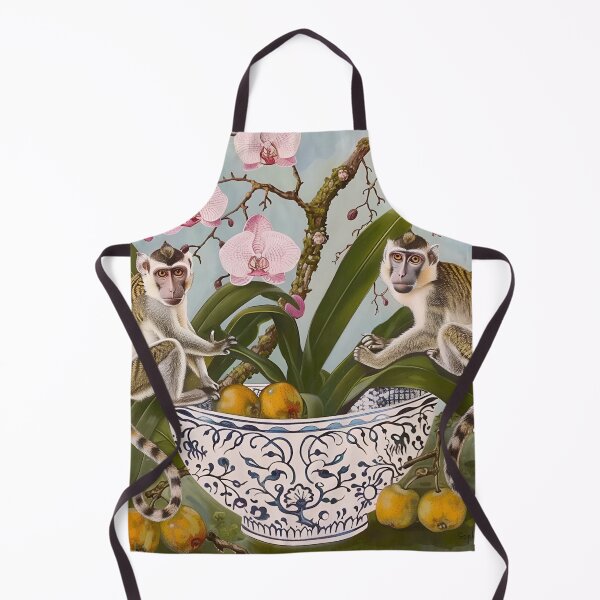 Item preview, Chinoiserie monkeys,orchids and the bowl of fruits on grey designed and sold by SophieClimaArt.
