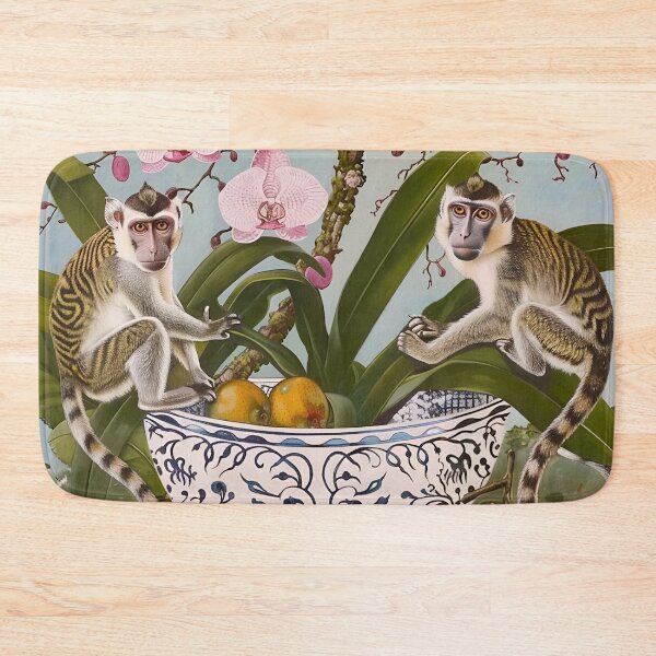 Item preview, Monos chinescos, orquídeas y un bol de frutas sobre fondo gris. designed and sold by SophieClimaArt.