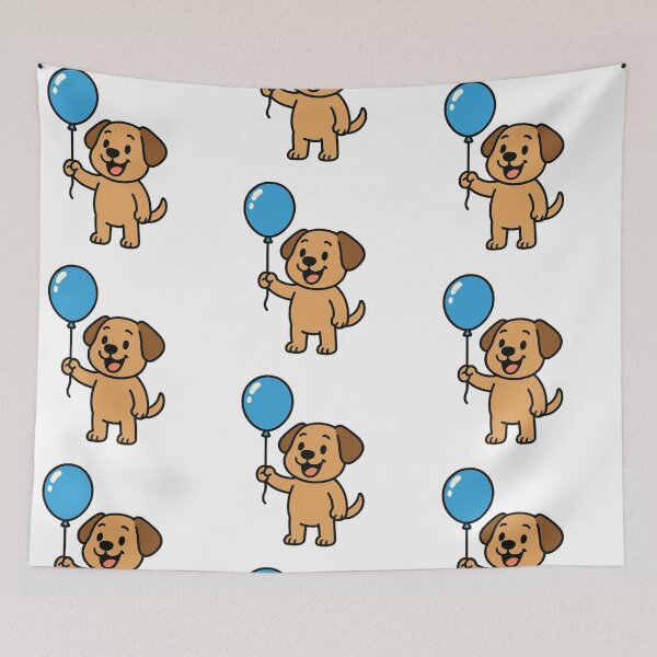 Item preview, Cartoon Dog with a Blue Balloon – Funny Puppy Animal Cartoon designed and sold by Confuzz1ed.