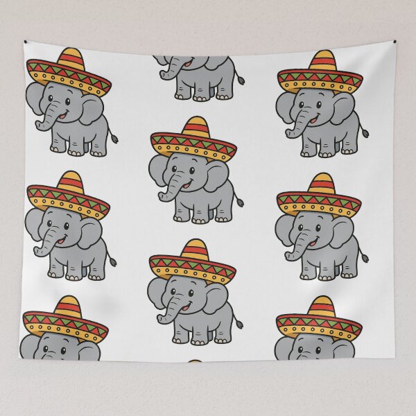 Item preview, Cartoon Elephant in a Sombrero – Funny Fiesta Animal Art designed and sold by Confuzz1ed.