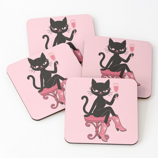 Item preview, Elegant Black Cat Diva with Pink Boots and Champagne – Luxurious Vibes designed and sold by Print-Zoo.