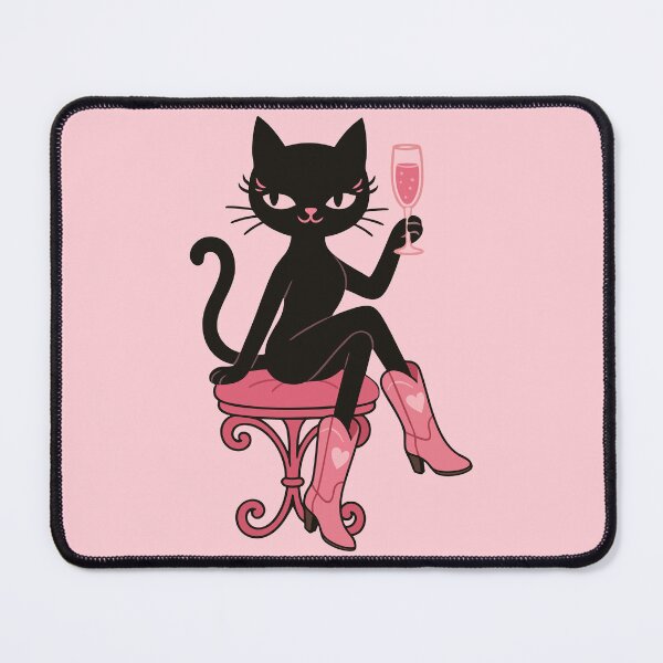 Item preview, Elegant Black Cat Diva with Pink Boots and Champagne – Luxurious Vibes designed and sold by Print-Zoo.