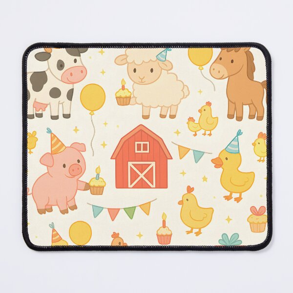 Item preview, Farmyard Birthday Party Pattern – Cute Animals, Balloons & Cakes designed and sold by Tropical art.