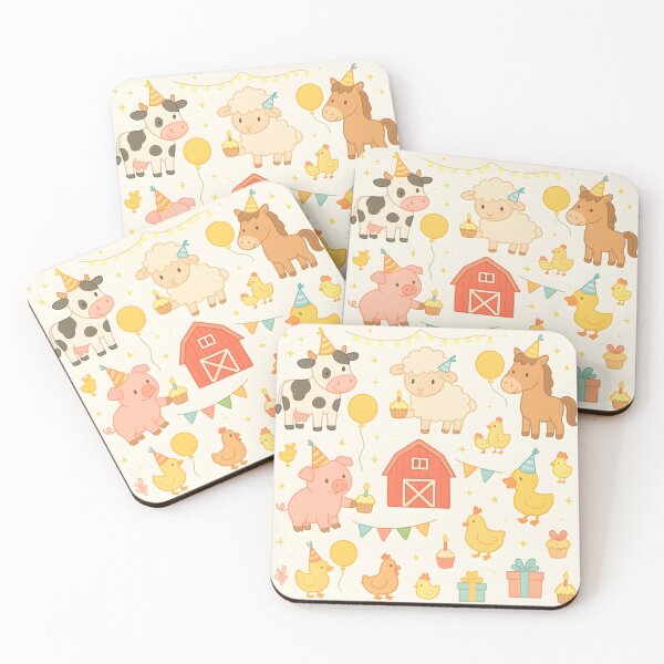 Item preview, Farmyard Birthday Party Pattern – Cute Animals, Balloons & Cakes designed and sold by Tropical art.