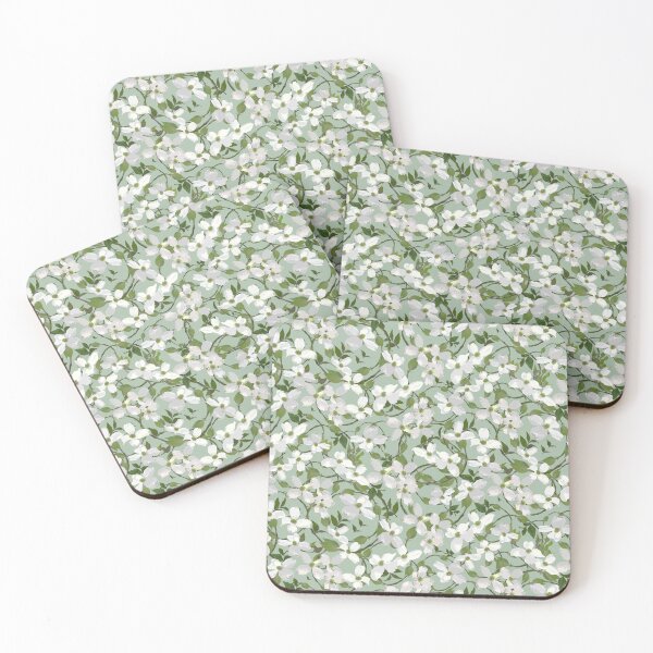 Item preview, Dogwood Blossoms on Soft Sage Green aabfaa Half-drop designed and sold by Art in My Loft.