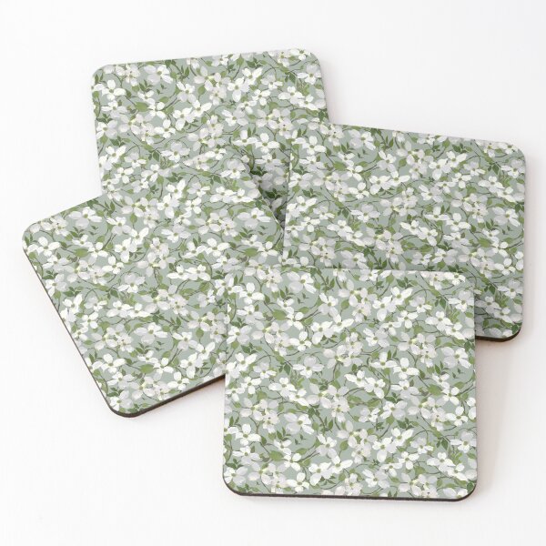 Item preview, Dogwood Blossoms on Soft Grey Green a0ac9e Half-drop designed and sold by Art in My Loft.