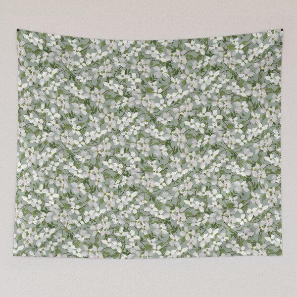 Item preview, Dogwood Blossoms on Soft Grey Green a0ac9e Half-drop designed and sold by Art in My Loft.