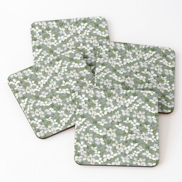 Item preview, Dogwood Blossoms on Grey Green 87968b Half-drop designed and sold by Art in My Loft.