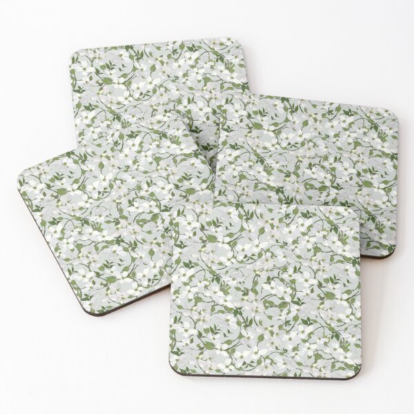 Item preview, Dogwood Blossoms on Light Grey Green d2d9d2 Half-drop designed and sold by Art in My Loft.
