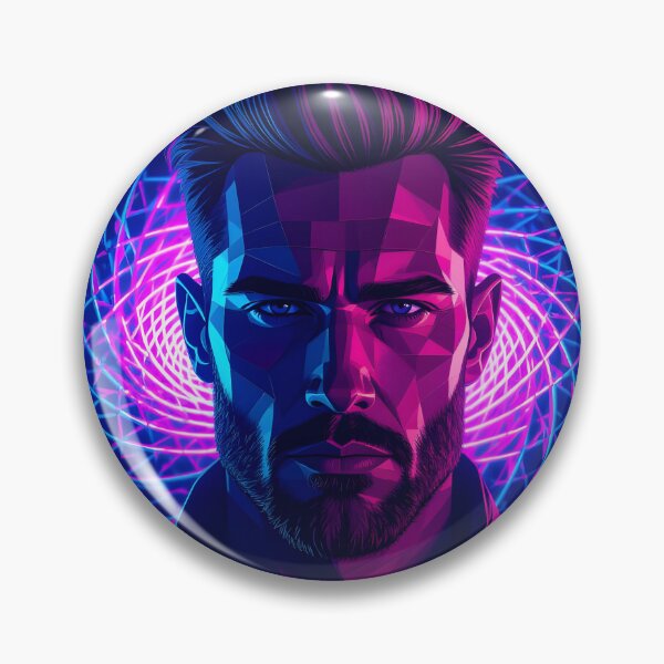 Item preview, Cyberpunk Pop-Cubism Portrait – Neon Geometric Man with Psychedelic Spiral designed and sold by artmanikin.