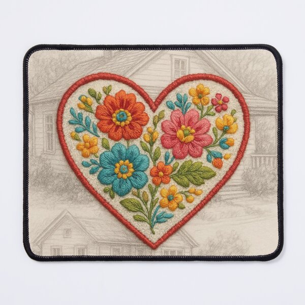 Item preview, Embroidery-Style Heart Patch Over Hand-Drawn Sketch – Cute Textile Aesthetic designed and sold by ashokreddy343.