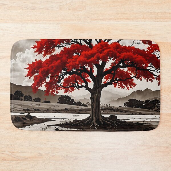 Item preview, Red trees by the mountain river designed and sold by PixelParadies.