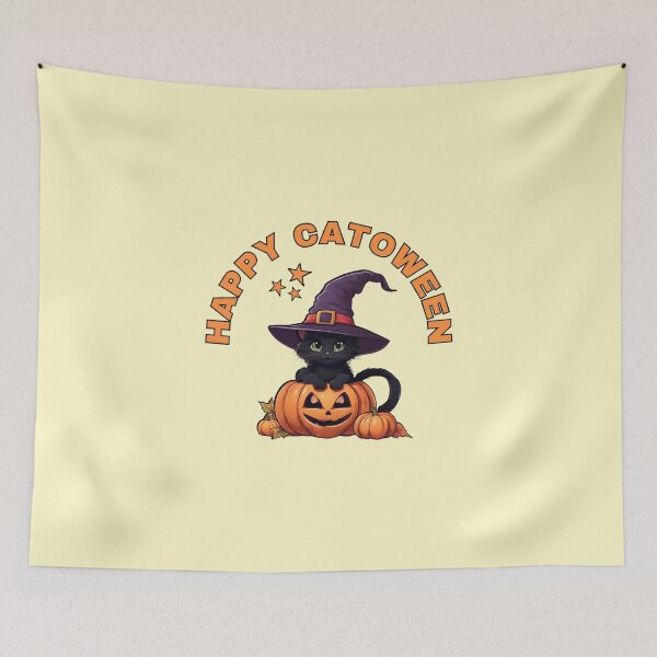 Item preview, Happy Catoween Black Kitten Cat and Pumpkins Cheeky Witch® designed and sold by cheekywitch.