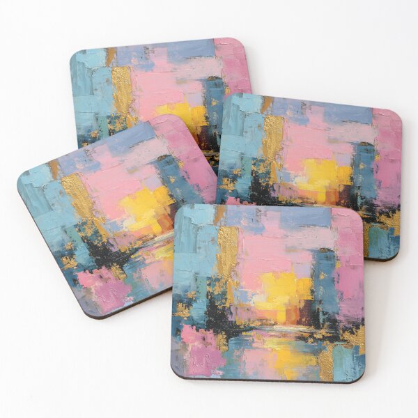 Item preview, Modern abstract contemporary art in blue, pink, yellow and gold accents. designed and sold by Gino By Design.