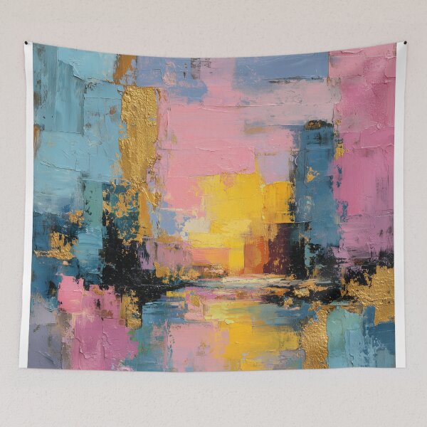 Item preview, Modern abstract contemporary art in blue, pink, yellow and gold accents. designed and sold by Gino By Design.