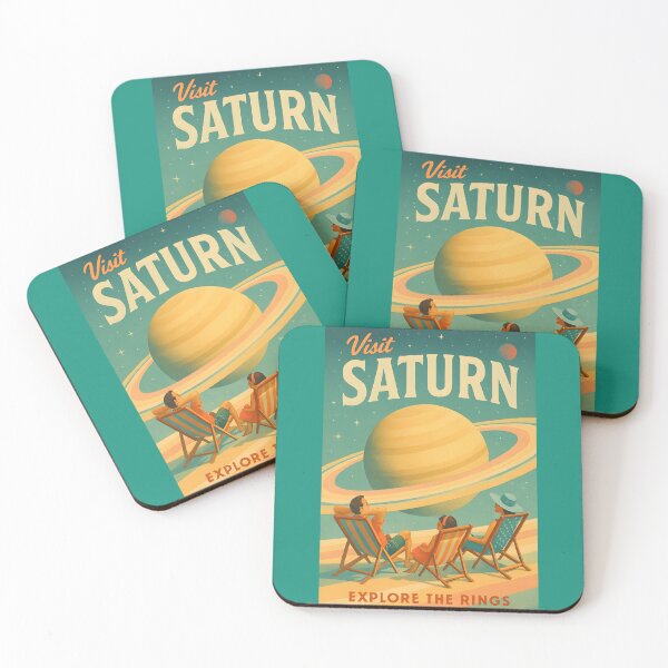 Item preview, Vacation on Saturn’s Rings – Retro Space Tourism Poster Surreal NASA Style designed and sold by WhisperFrame.