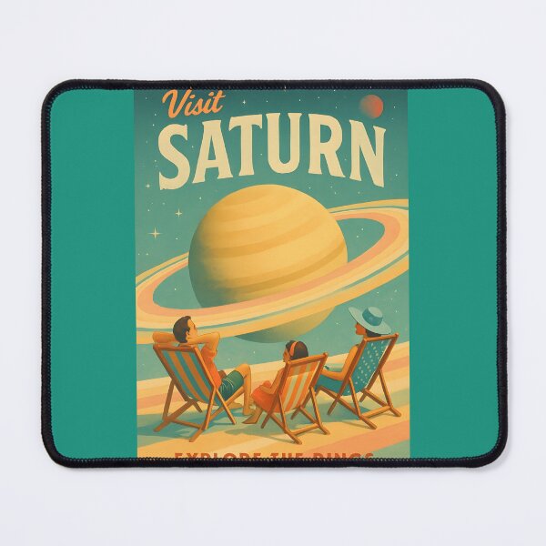 Item preview, Vacation on Saturn’s Rings – Retro Space Tourism Poster Surreal NASA Style designed and sold by WhisperFrame.
