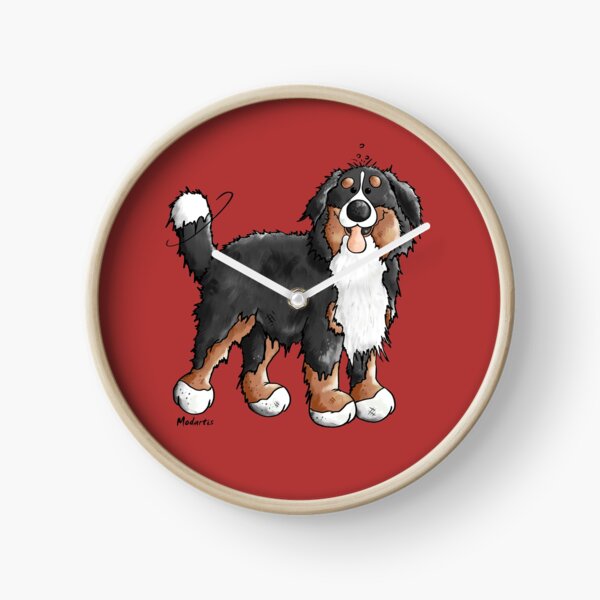 Happy Bernese Mountain Dog - Comic - Dogs - Cartoon - Gift - Funny Clock