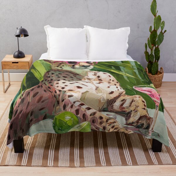 Item preview, Modern preppy cheetah with a pink cocktail surrounded with palm leaves designed and sold by Gino By Design.