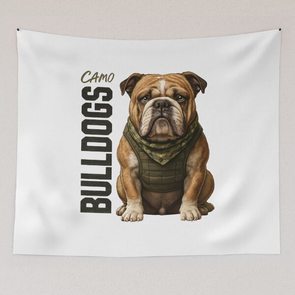 Item preview, Camo Bulldog in Tactical Vest – Military Style Dog Art designed and sold by Sonchai Paladsai.
