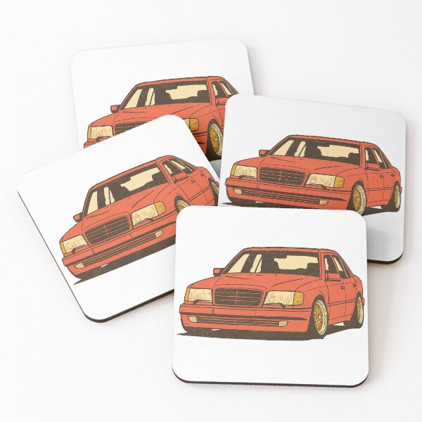 Item preview, Retro Benz W124 E500 Front View – Stanced Sedan with Classic Mesh Wheels – Badge-Free Artwork designed and sold by fjurcev.