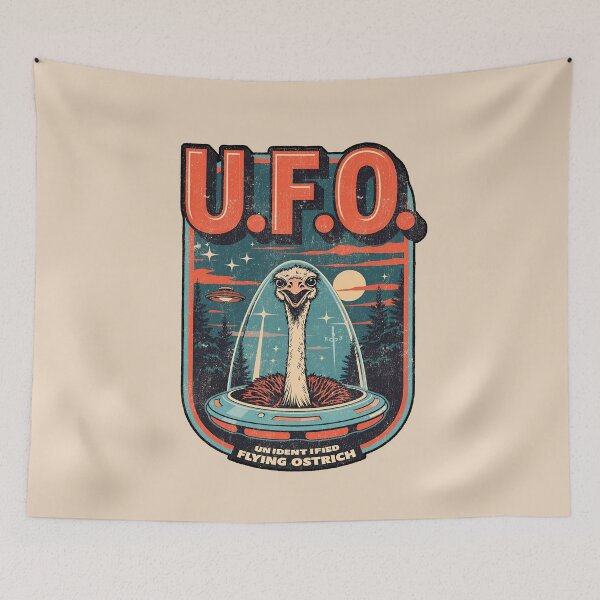 Item preview, Unidentified Flying Ostrich: Funny Alien & Ostrich Design designed and sold by Vintagenaut Co..
