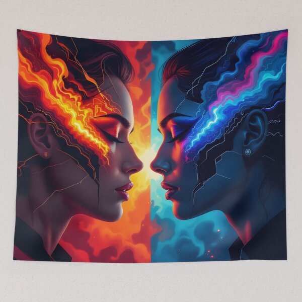 Item preview, Duality of Fire and Ice – Psychedelic Pop-Cubism Portrait designed and sold by artmanikin.