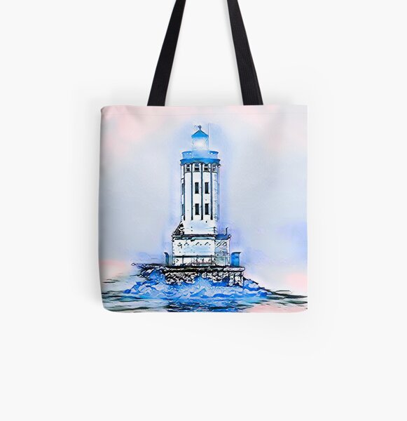 Angels Gate Lighthouse (blue/white theme) All Over Print Tote Bag