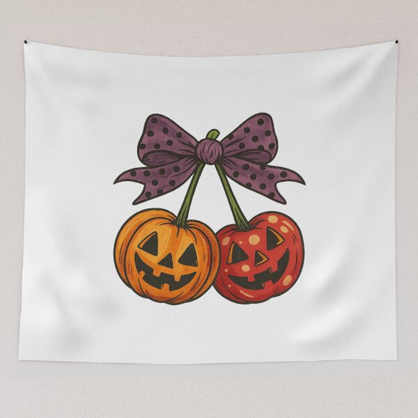 Item preview, Cherry Halloween｜Halloween Cherries｜Pumpkin cherries｜Pumpkin cherrie｜Cherry Pumpkin shirt｜Cherry pumpkins｜Pumpkin bow｜Fall coquette design designed and sold by PixelBlooming.