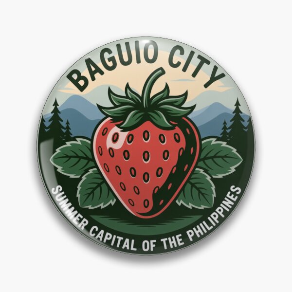 Item preview, Baguio City Strawberry & Pine Trees Badge Sticker – Summer Capital of the Philippines designed and sold by Timeless Design.