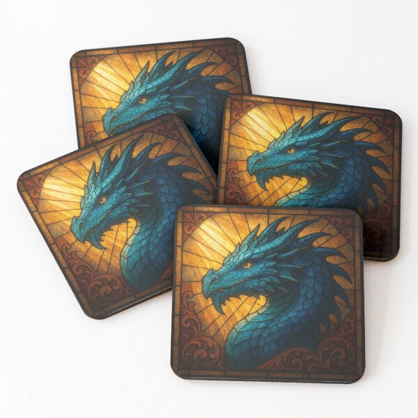 Item preview, Teal Stained Glass Dragon designed and sold by FairytalePress.