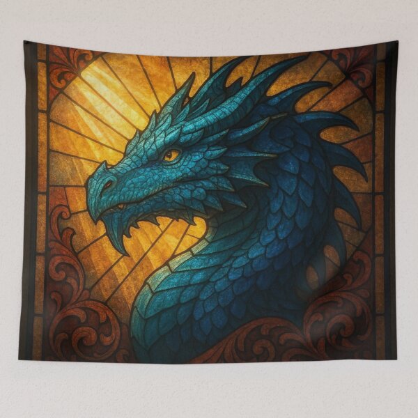 Item preview, Teal Stained Glass Dragon designed and sold by FairytalePress.